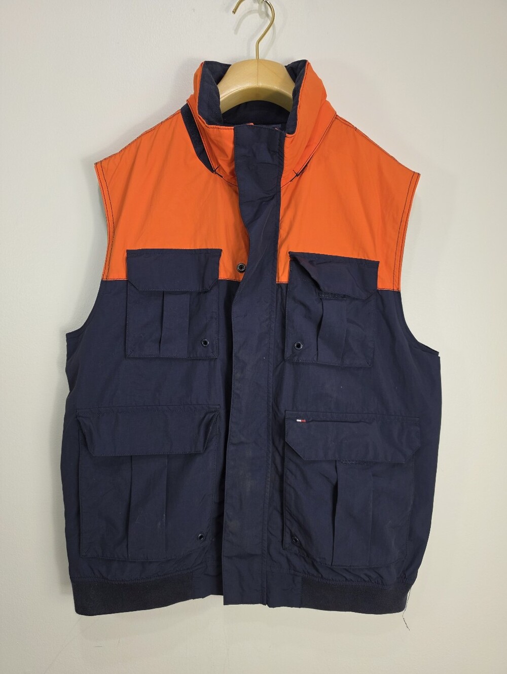 Tommy Hilfiger Men’s Orange/Navy Nylon Full Zip Vest w/Hood